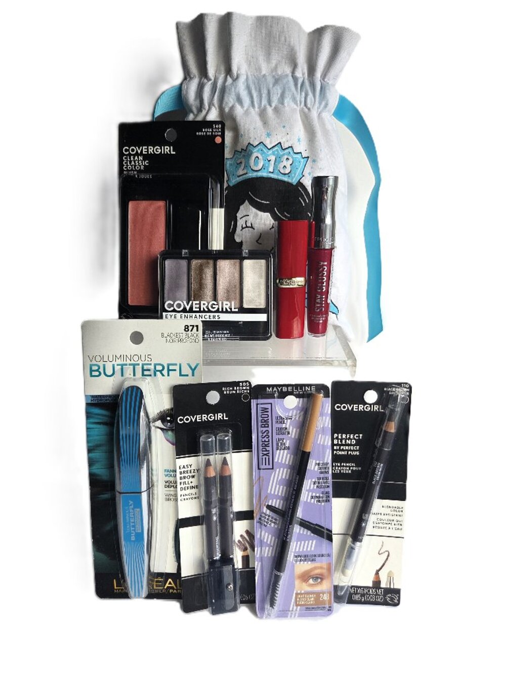 8pc NEW Makeup Lot Maybelline L'Oreal Covergirl Rimmel + Sephora Bag!